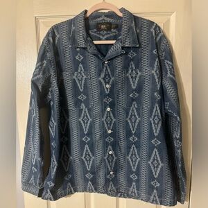 Blue Patterned Button-Up Shirt